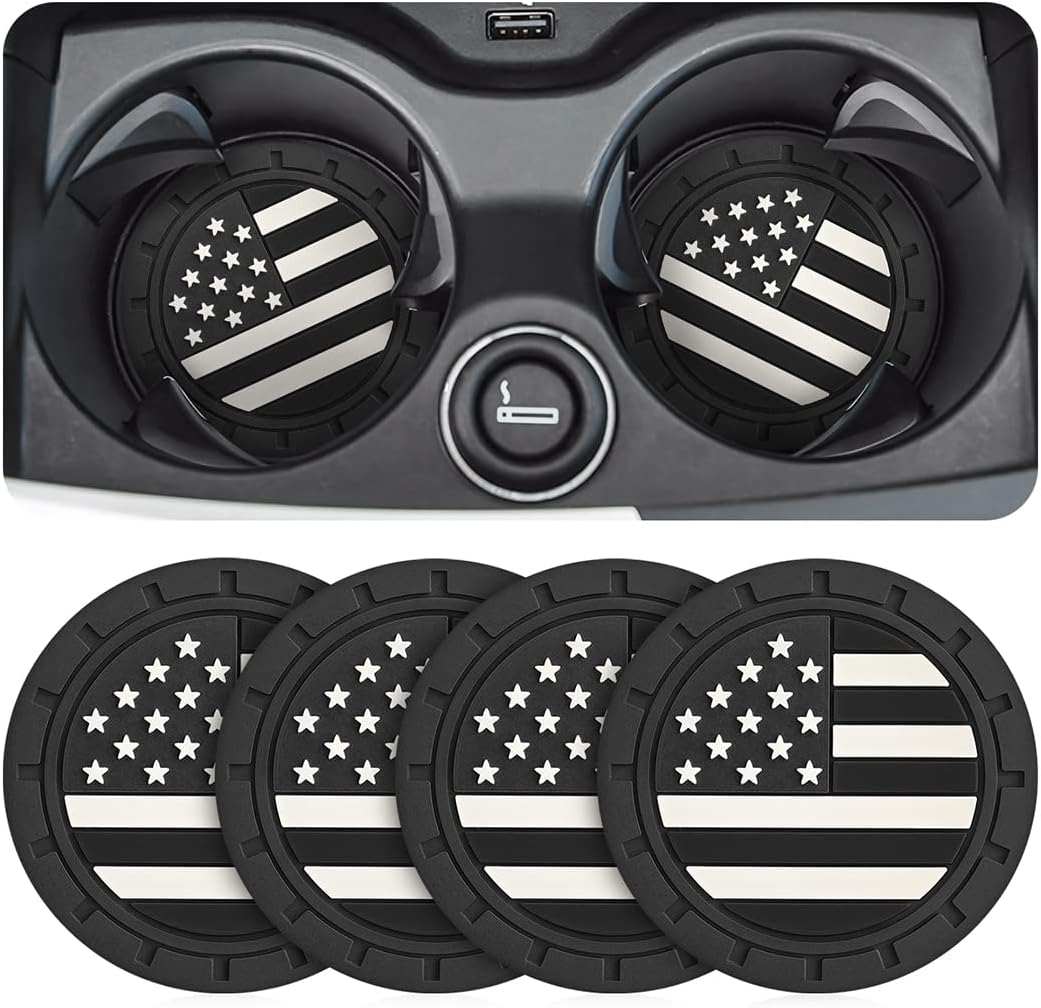 4 Pack Car Cup Holder Coasters, Colored American Flag US Flag Insert Car Cup Coaster