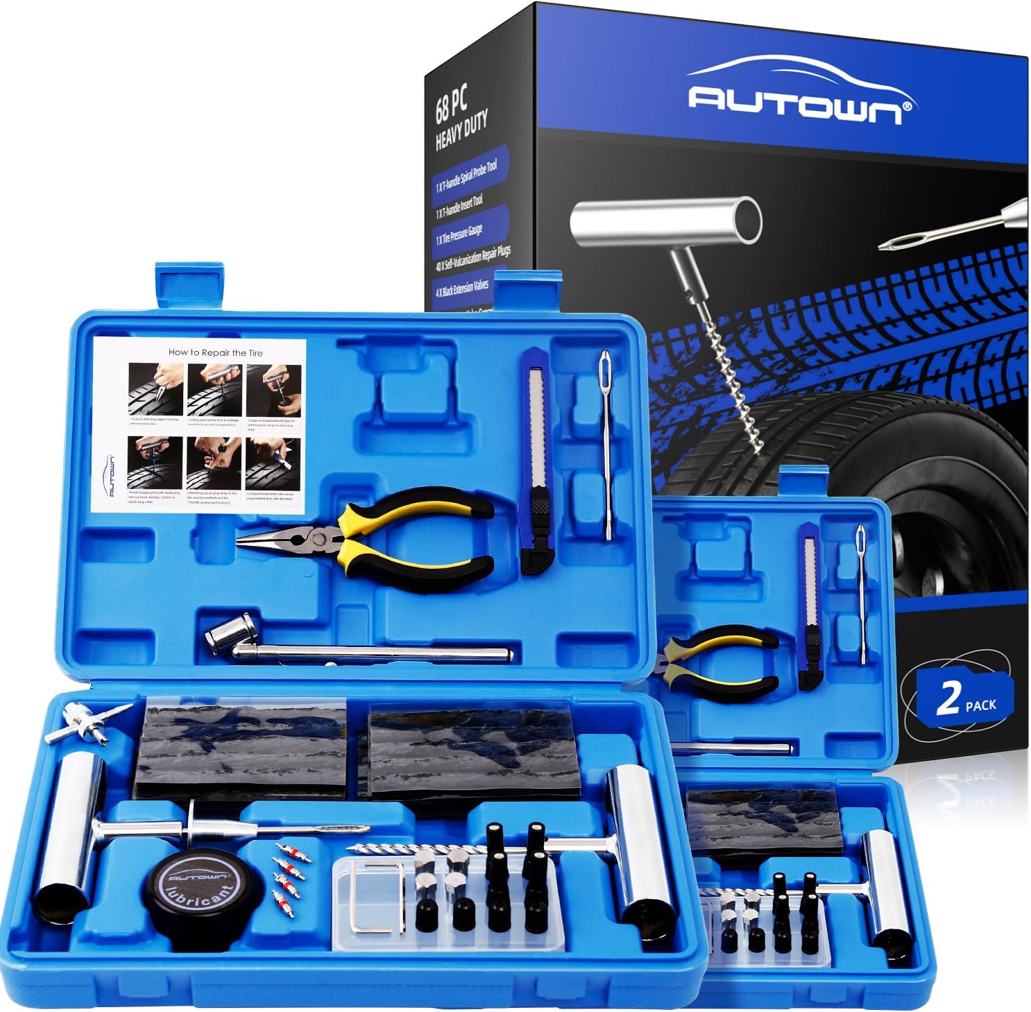 AUTOWN Flat Tire Repair Kit with Plug 68 Pcs