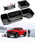 Truck Underseat Storage for Silverado Sierra: 2019-2026 Crew/Double Cab, Rear Under Seat Organizer Tool Box Car Accessory for Chevy Silverado & GMC Sierra 1500 2500HD 3500HD (w/ Detach Bin & Mesh Net)