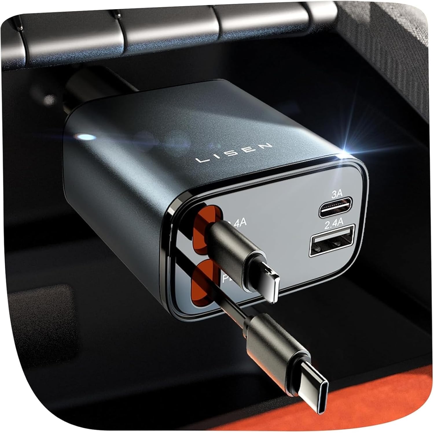 LISEN Retractable Car Charger, 84W Car Charger USB C Fast Charger Adapter for iPhone