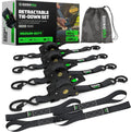 Rhino USA Retractable Ratchet Straps (4-Pack) - 1 Inch x 10 Feet (1,209lb Break Strength) - Auto Self Retracting Tie Down Straps for Truck